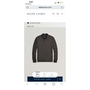 Polo Ralph Lauren Men's Big Tall Long Sleeve Polo Shirt Dark Gray 2XLT